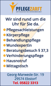 Banner mit Kontaktdaten von Krankenpflege Zarft GmbH in Ebstorf – ihr mobiler Pflegedienst für häusliche Krankenpflege in Ebstorf
