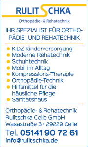 Banner mit Kontaktdaten vom Orthopädiefachgeschäft Rulitschka in Uelzen